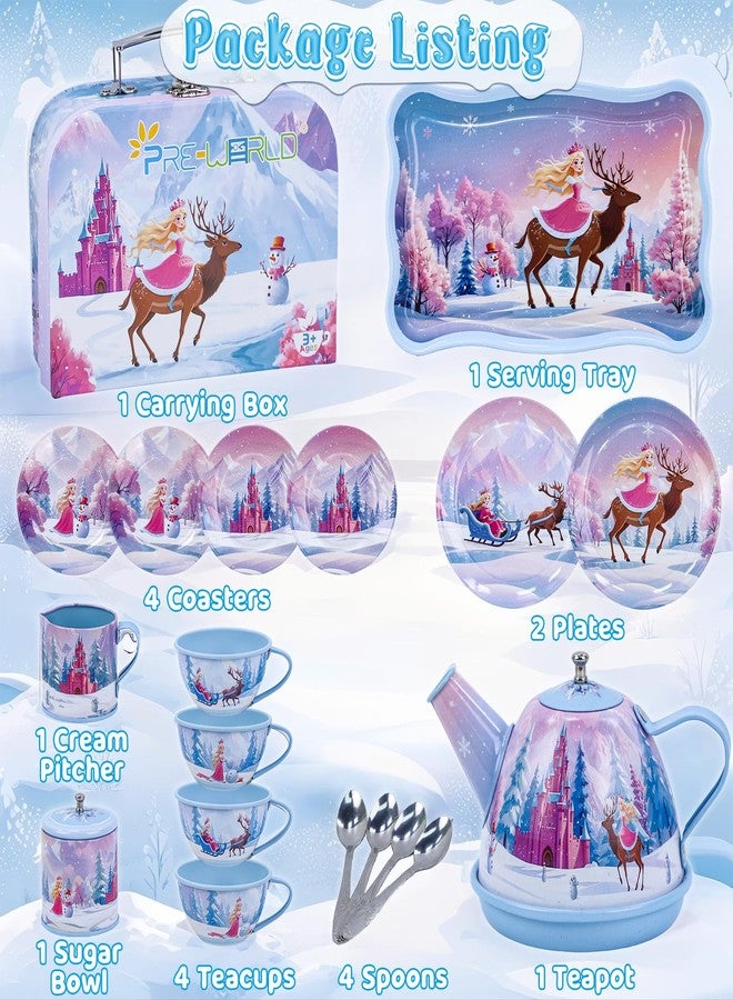 PRE-WORLD Tea Party Sets for Toddlers 3-5,PRE-WORLD Princess Tea Time Toy with Tray, Teapot, Tea Cups, Cream Pitcher, Sugar Bowl, Coasters, Plates，Kids Kitchen Pretend Play for Girls Boys Age 3 4 5 6 - Image 3